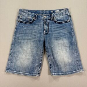 Miss Me Shorts Boyfriend Bermuda Denim Women's Size 30 Blue Embellished Pockets‎